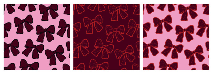 Romantic bow pattern set in coquette style with pink and red tones.