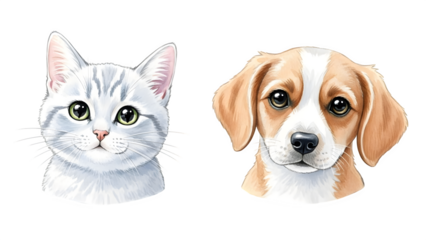 Adorable cat and dog faces on black background for pet lovers
