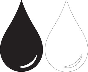 Black and white teardrop shapes side by side, one filled and one outlined