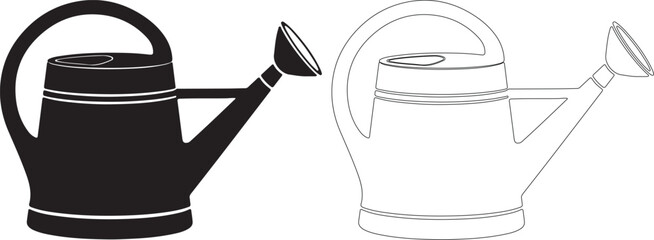 Silhouette and line art of two garden watering cans