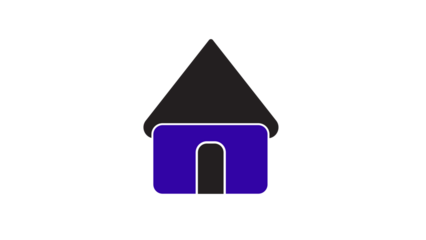 Purple and black house icon illustration for real estate applications, representing a residential home, property ownership, and domestic living on a clean white background.