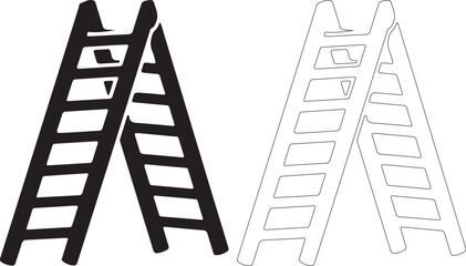 Two A-frame ladders in black silhouette and outline style