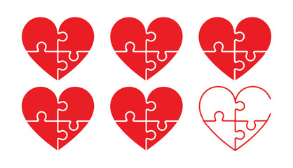 Red Heart Puzzle Icons set Relationship, Mental Health and Healing Theme. Vector illustration eps 10