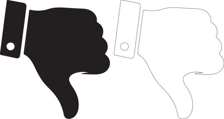 Black and white thumbs down icon with silhouette and outline
