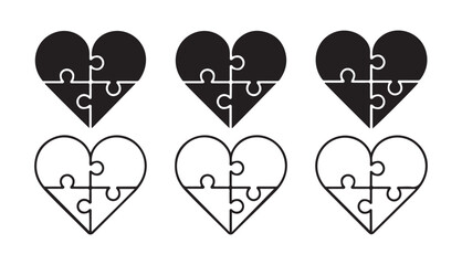 Puzzle Icons Set. Love, Mental Health and Relationship Symbol. Vector illustration eps 10
