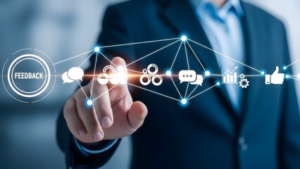 Businessman Interacting with Digital Feedback Interface for Enhanced Communication and Business Analytics