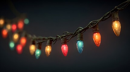 A long strand of colorful Christmas lights is strung up for the holiday season, creating a cheerful atmosphere in the evening as people celebrate