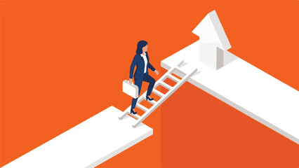 Businesswoman Climbing Ladder on Path to Success and Career Growth © StockStudio