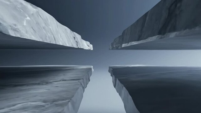 Abstract motion graphic of two clean geometric rock slabs floating and subtly moving apart in a seamless cool-toned infinite loop background cool tones, geometric, motion graphics