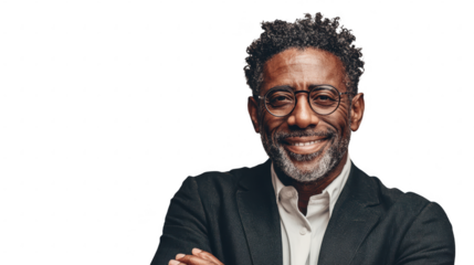 Smiling businessman with crossed arms isolated on transparent background