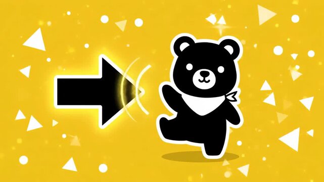 Animated Tutorial Guide With Cute Bear Character Moving With Arrows On Yellow Background