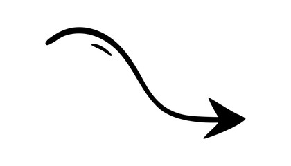 Arrow hand drawn doodle direction twist indicator, pointer scroll element. swirly various dynamic UI interface shape navigation cursor sign. Marker follow cue minimalistic symbol. Isolated. Vector