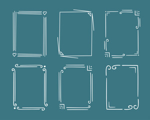 Rectangular doodle frame stamp set, hand-drawn original creative engagement monograms. Edgings cadres with graphic elements, design photo decoration greeting cadres. Isolated. Vector illustration