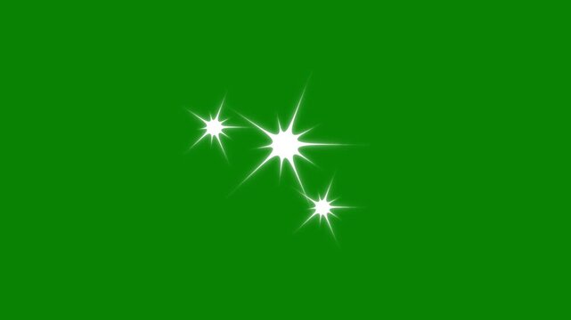 Doodle style twinkle stars animation. white cartoon blinking stars, flat, vector, doodles style stars blinking effects with Alpha Channel. deep glowing light with doodle stars on green screen.4