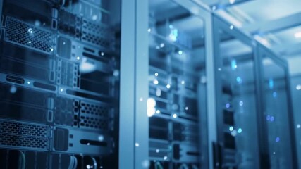 Server racks with data flow, technology and network background. Modern IT. - Powered by Adobe