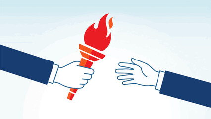 Passing the torch concept with hands, symbolizing leadership and succession