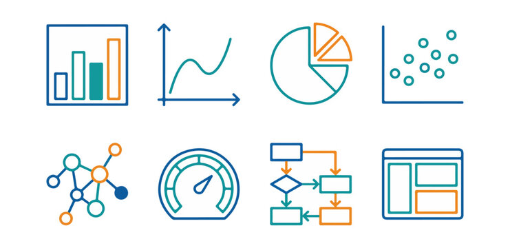 Data visualization icons on dark background