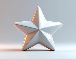 Shining white 3D star symbol of excellence and high quality, representing success, achievement, and top rating on a clean, modern background