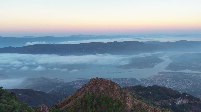 Aerial view of Bandla Dhar mountains in Bilaspur Himachal Pradesh at sunrise