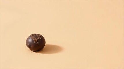 Single chocolate truffle on beige background for Valentine ecommerce and marketing banners