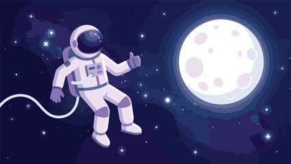 Astronaut giving a thumbs up in outer space with the moon and stars © StockStudio