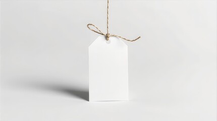 Blank white gift tag with string for Valentine packaging, ecommerce and branding use