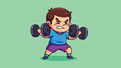 Strong Boy Lifting Dumbbells with Determination.