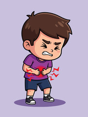 Young Boy Experiencing Stomach Pain and Discomfort.