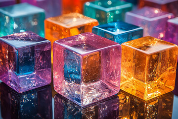 Multicolored blocks of crystal on a reflective surface Generative AI