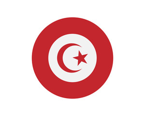 Circular flat vector icon of Tunisia national flag symbol with red ring crescent and star isolated on white background © Art Stor Pro