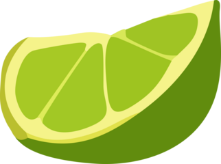 A bright flat illustration shows a fresh green lime wedge with visible segments and a smooth, minimalist style.