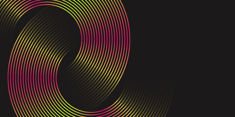 Dark geometric abstract background with overlapping circular lines in space. Modern graphic design element. eps10