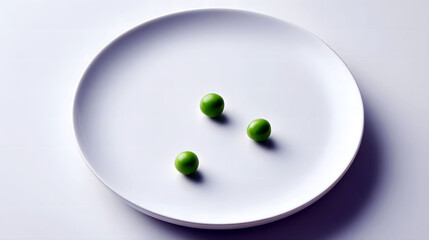 Fototapeta premium Three green peas on a white plate