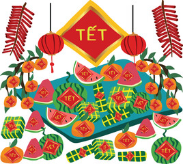 Vietnamese new year traditional spring festival Vector Design Illustration for banner, poster, greeting card, Print, Design Element, invitation, template, advertising, campaign, and social media