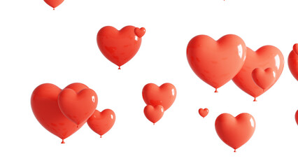 Red glossy heart shaped balloons floating, symbolizing love and romance