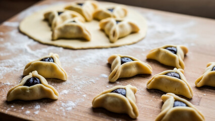 Unbaked Hamantaschen on dough &ndash; Symbol of preparation and tradition for Purim