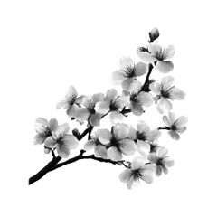 Fototapeta premium Cherry blossom branch in black halftone dot style on white background. Elegant floral illustration symbolizing spring, nature, beauty, and renewal for modern design and print.