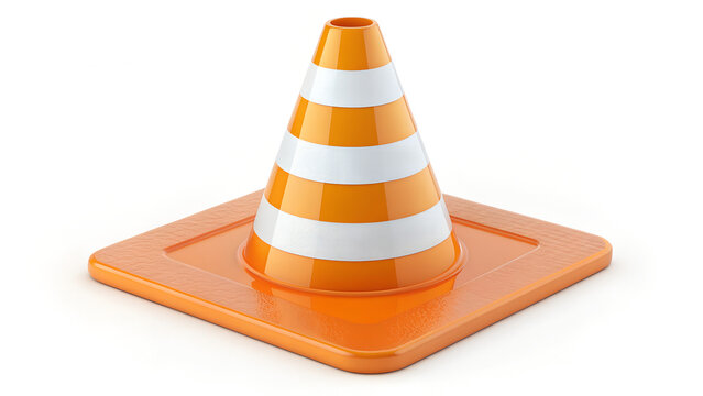 Warning 3D Frosted Glass Traffic Cone Icon for Safety Caution