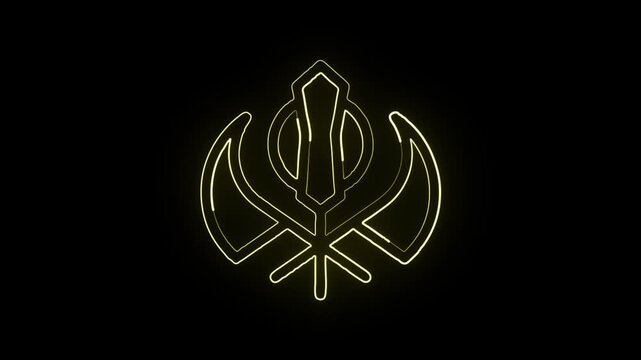 Glowing neon line sikhism symbol with smooth loop animation. Religious culture animated icon HD video isolated on black background