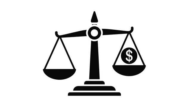 Scales of justice with a dollar sign on one side representing financial legality
