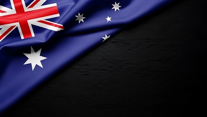 Waving australian flag in corner with copy space on dark background