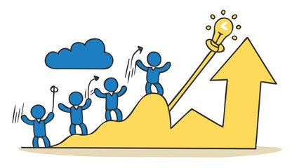 Business success concept with people celebrating on growing graph