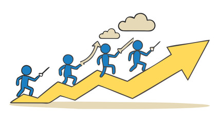 Business teamwork striving for success with upward growth trajectory