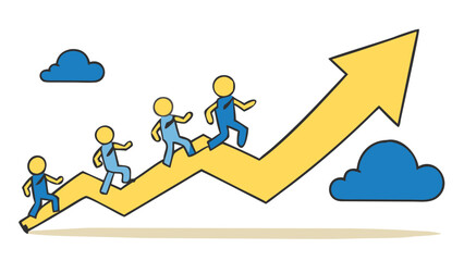 People climbing up an arrow chart, symbolizing growth and success
