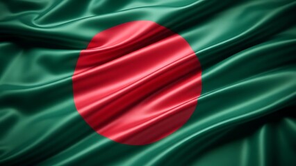 Waving silk flag of bangladesh with ripples and folds, national symbol of bangladesh