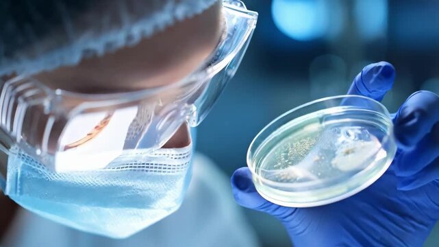 Midshot of a scientist inspecting a durable nonreactive plated implant under controlled lab lighting emphasizing advanced biocompatible technology.