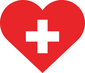 Obraz premium Red heart shape with white cross medical healthcare hospital logo first aid icon emergency care nursing love pharmacy emblem cardiology concept donation charity help.
