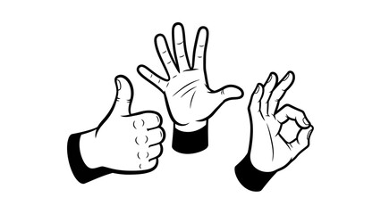 Fototapeta premium Vector illustration of a human hand gesturing two fingers up as a peace sign and symbol of success or victory isolated on a white background