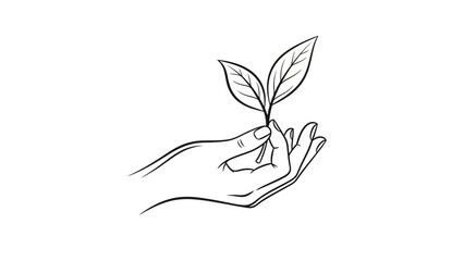 Fototapeta premium Human hand holding a green sprout and tree leaf as a natural eco symbol of growth and environment care in this vector illustration design concept