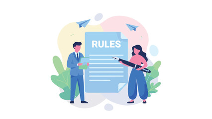 Business Professionals Reviewing Rules and Compliance Document